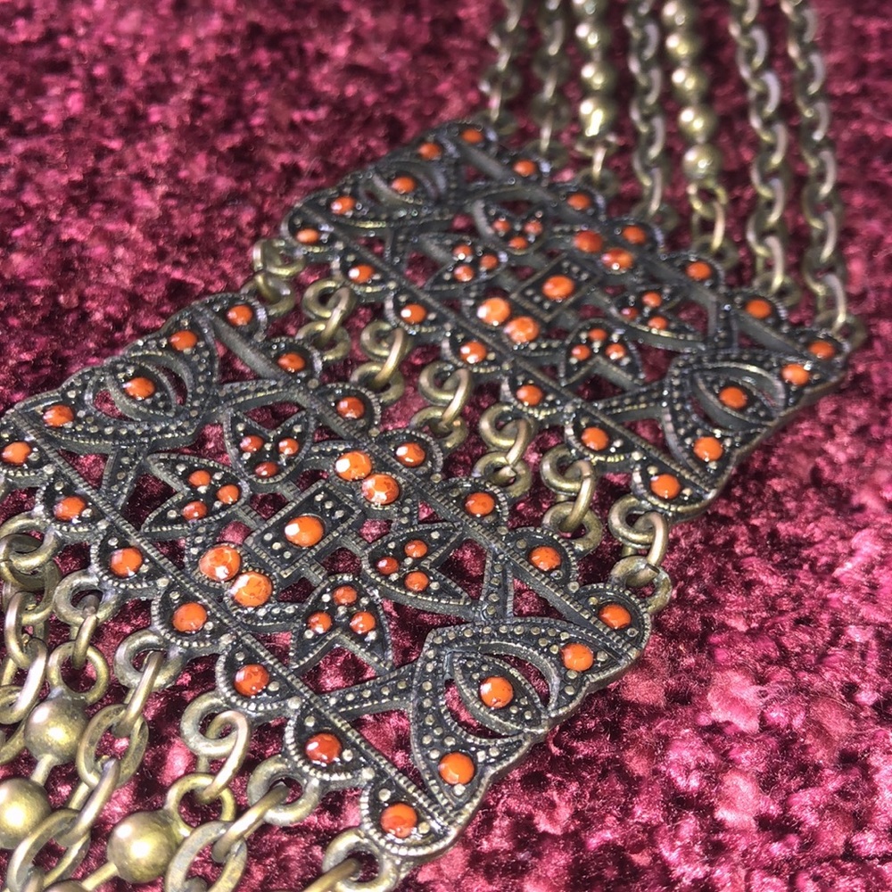 Chain Bronze Belt Featuring Orange Jewels - Picture 7 of 10